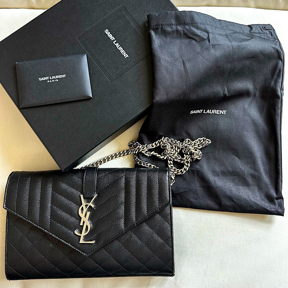 Christmas / Hanukkah Gift
 🖤YSL Envelope Chain Wallet- Black w/ Silver Chain